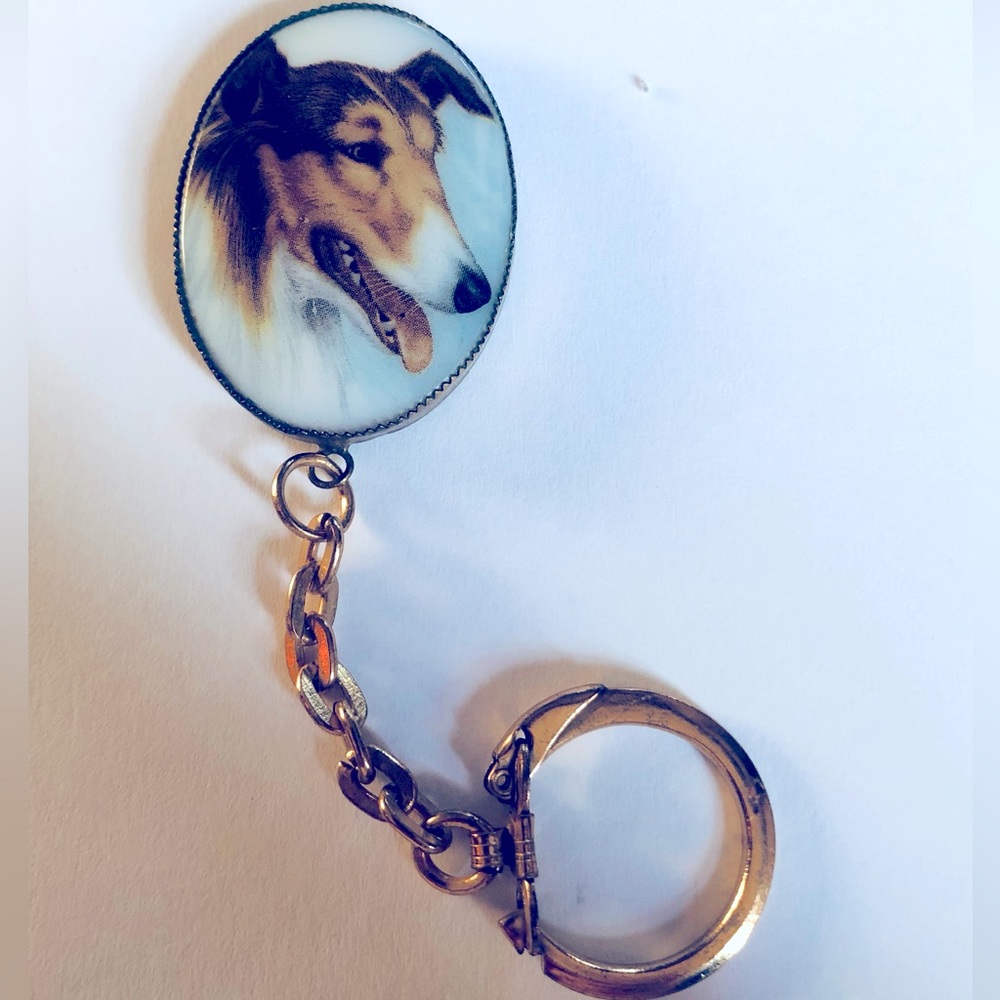 Vintage Porcelain Collie Keychain